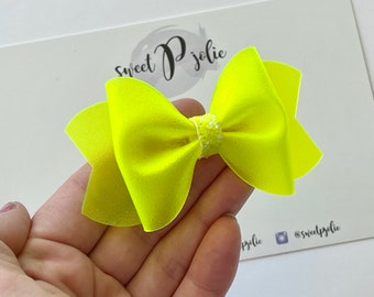 Neon Yellow Fairy Dust Fine Glitter Jelly Pool Bow // Summer Pool Bow Water Resistant Headband Hair Clip // Large Girls Mini Baby Bow