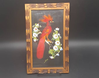 Bird Feather Painting Sealed Vintage 1960s Feathered Bird Postcard Sanborns Department Store Made in Mexico Folk Art Handmade Greeting Card