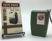 1960s Hong Kong vintage Merc Radio solid state model W-600 Avocado Green AM transistor radio. Works In original box