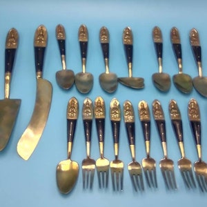 Vintage Cutlery Set Brass Siam Thailand Buddha Mid Century