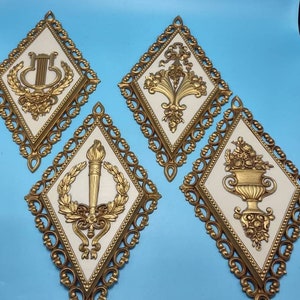 Homco Diamond Wall Plaques Hollywood Regency Gold Ivory