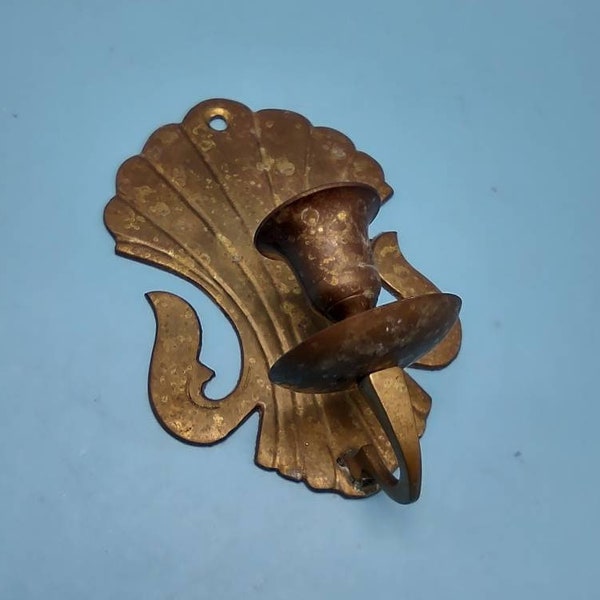 Decrepit Brass Shell Wall Sconce Small Candle Holder