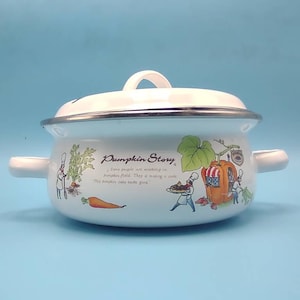 Enamel Pot Pumpkin Story with Lid Sweet Fall Harvest Autumn
