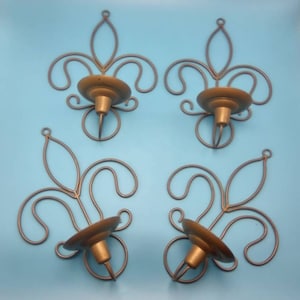 Metal Fleur De Lis New Orleans Wall Sconce Candle Holders Set of 4