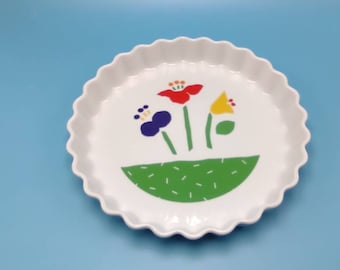 Quiche Plate Cheerful Colorful Flowers 1990s Style
