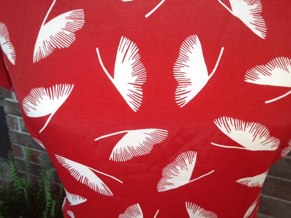Ginkgo Leaf Print Red Dress  1980s - image 4