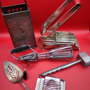 Vintage Kitchen Tools Lot Rustic Country Kitchen Decor Grater Egg Beater