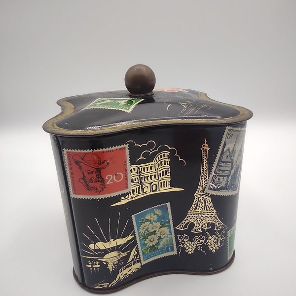 West Germany Biscuit Tin with Lid European Travel Theme