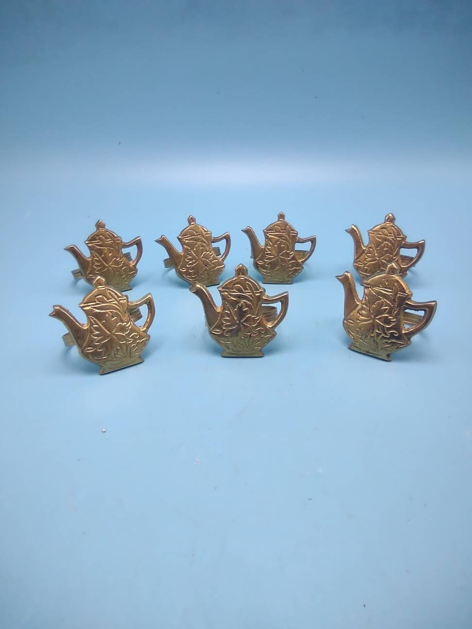 Brass Teapot Napkin Rings Tea Party Decor Set of 7
