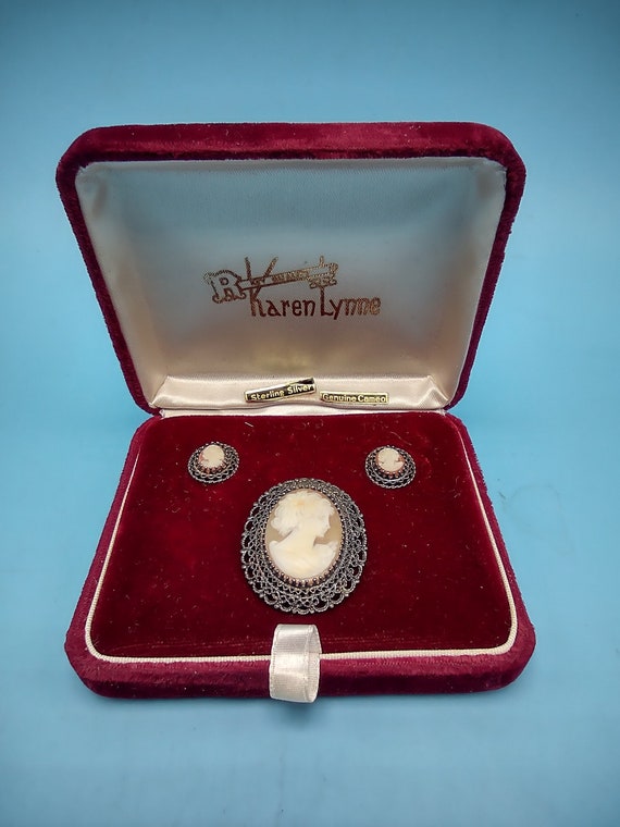 Karen Lynne Cameo Set Sterling Silver Pendant Earr