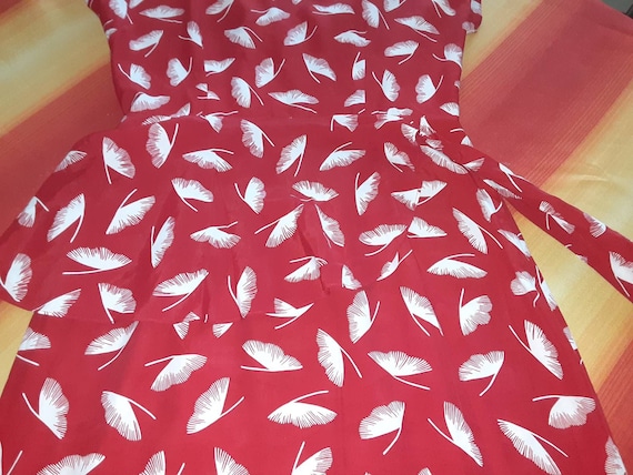 Ginkgo Leaf Print Red Dress  1980s - image 6