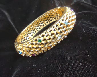 Vintage JBK Camrose & Kross Jeweled Gold Clamp Bangle Bracelet Jackie Kennedy