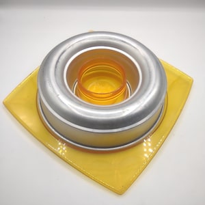 Vintage Jello Ring Mold with Yellow Plastic Serving Plate