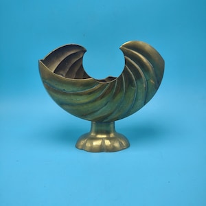 Brass Shell Planter Nautilis Pedestal Bowl Beach House