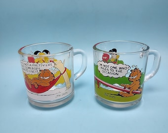 Vintage McDonald's Coffee Mugs Garfield Glass Pair