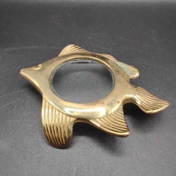Vintage Brass Fish Desk Magnifier Glass Paperweight Nautical Theme Gift