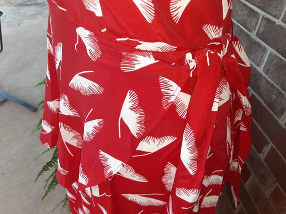 Ginkgo Leaf Print Red Dress  1980s - image 5