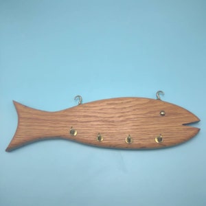 Wood Fish Shaped Wall Hook Key Holder Lodge Lake House Decor