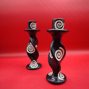 Hand carved Soapstone Candlestick Holders Spiral Design