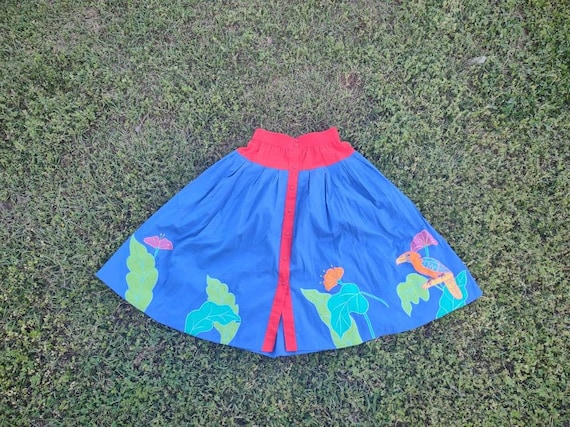 Vintage Applique Circle Skirt Bird Parrot - image 1