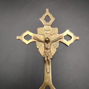 Vintage Brass INRI  Crucifix Wall Hanging Religious Iconography Catholicism