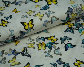 Cotton jersey Avalana galaxy butterflies on white