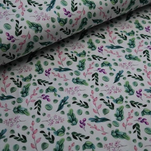 Cottonjersey Jersey Miss by Julie Leaves Branches on White