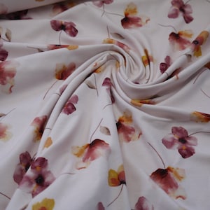 Jersey Organic Cotton Blumen mauve auf cremeweiß