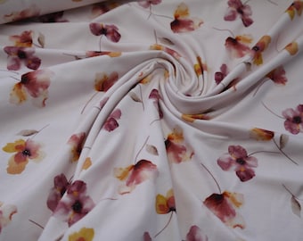 Jersey Algodón Orgánico Flores malva a blanco cremoso