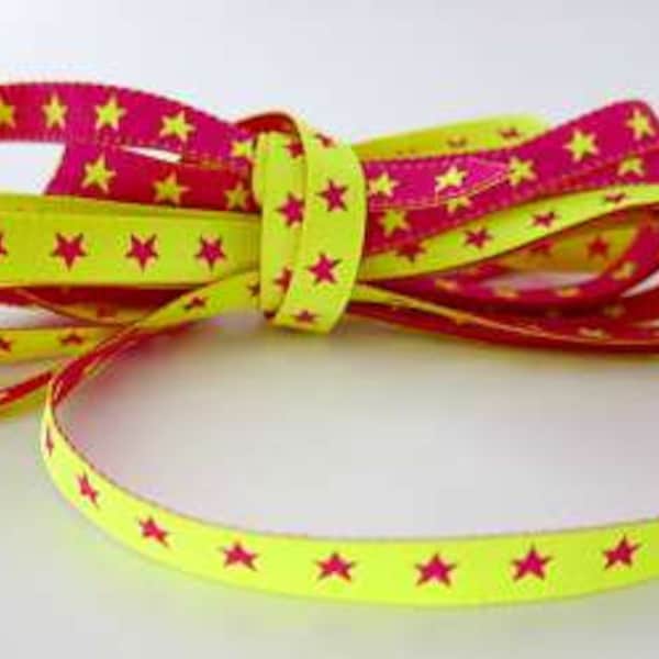 Ribbon webbands braid Narrow stars Pink Yellow