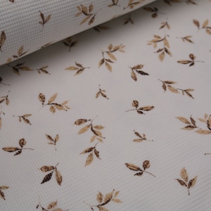 Cotton Jersey Waffle Leaves Brown on White