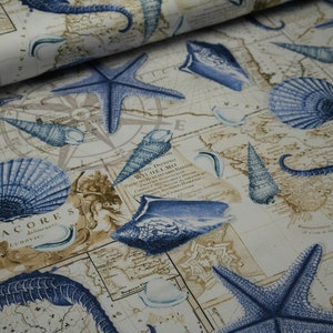 Toile tissu décoratif satin Acores carte maritime