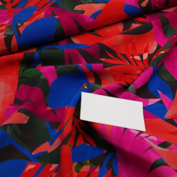 Viscose woven fabric Atelier Jupe leaves flowers colorful