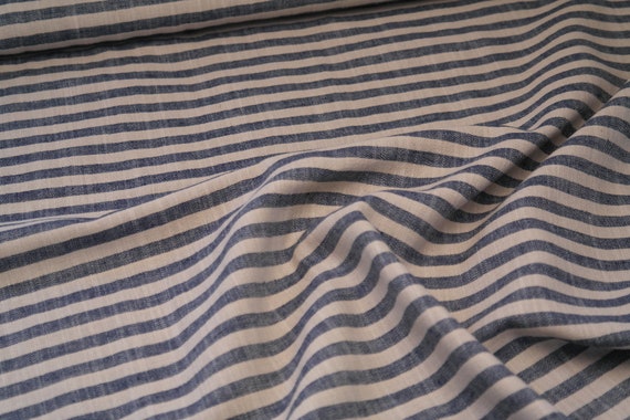 Baumwoll Leinen Mix Webware Hilco Saron Streifen natur blau