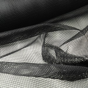 May include: Black mesh fabric with a fine, even weave. The fabric is soft and flexible, and it has a slightly textured surface.