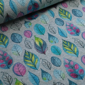 Cottonjersey Jersey Miss by Julie leaves mottled on grey