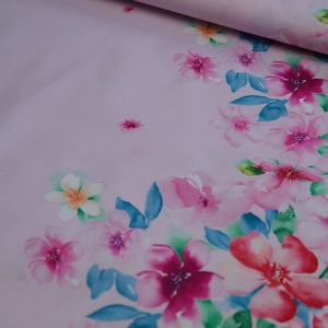Coton Webware satiné Hilco vertèbres bordures fleurs rose