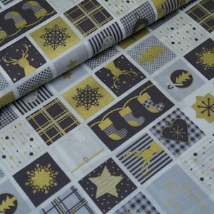 Baumwolle Webware Weihnachten grau gold metallic