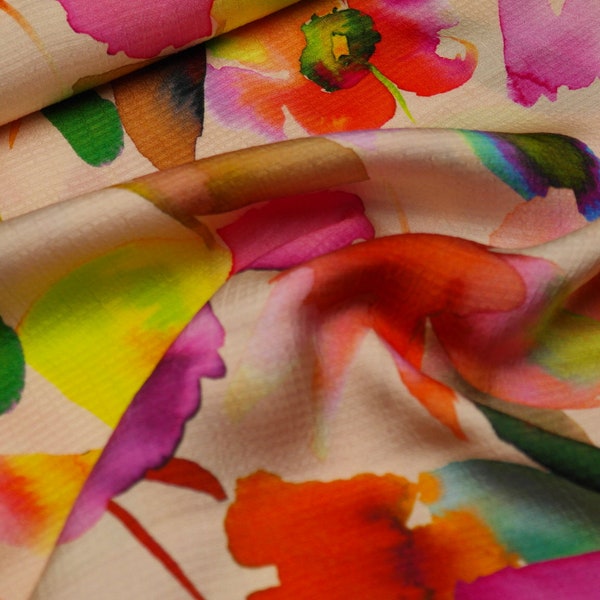 Tissu viscose structure gaufrée légère Hilco Marisa fleurs aquarelle