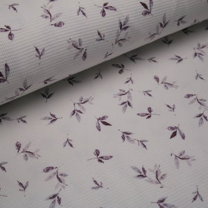 Cotton Jersey Waffle Leaves Purple on White
