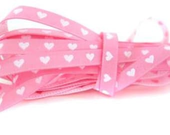 Woven ribbon woven ribbon border narrow hearts pink white