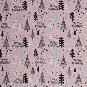Cotton Woven Christmas Swafing Noel Fir Trees on Pink