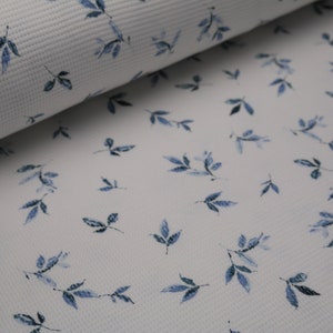 Cotton Jersey Waffle Leaves Blue on White