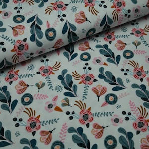 Cotton jersey jersey miss by Julie flowers on white