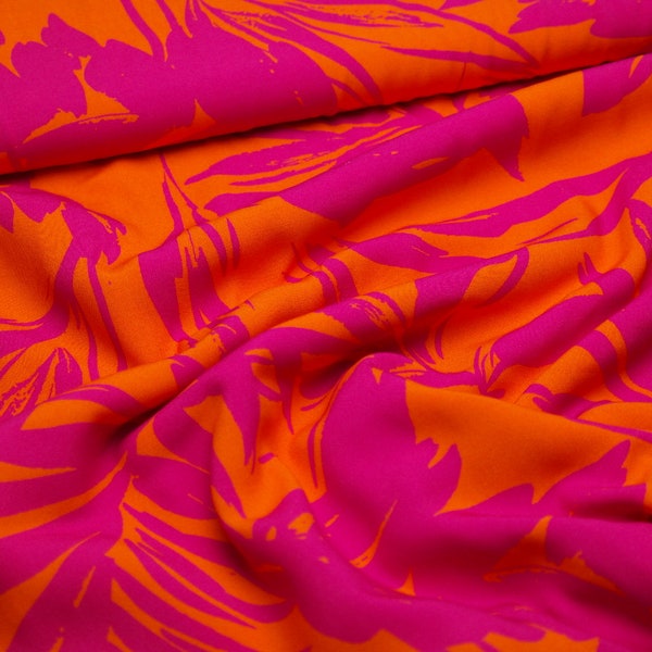 Viscose woven fabric Hilco Farina leaves pink orange