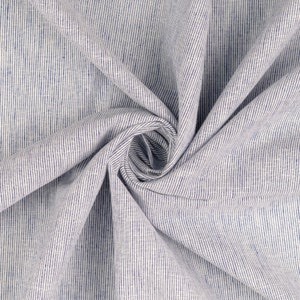 Linen cotton mix woven fabric stripes white blue