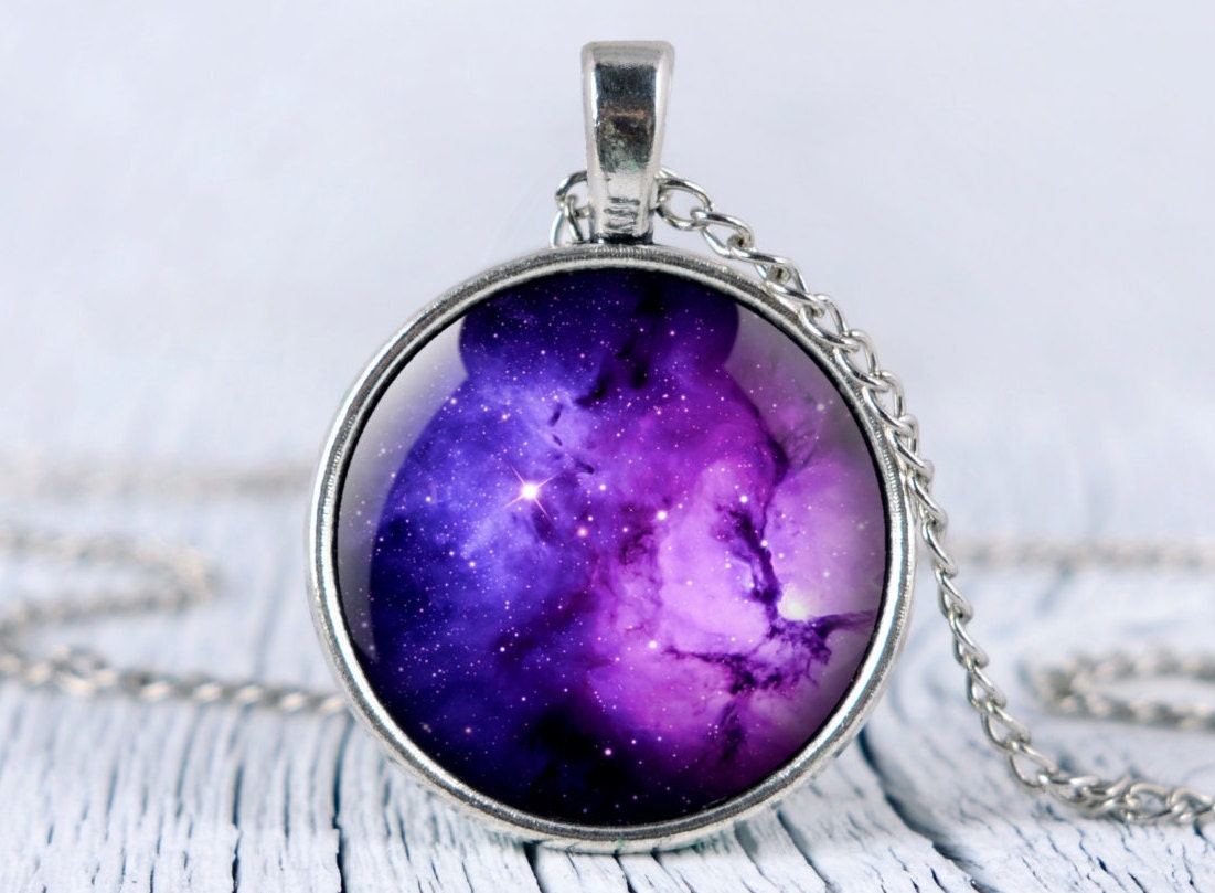 Galaxy necklace Purple Nebula pendant Space necklace Universe Etsy
