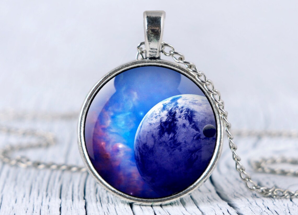 Galaxy necklace space nebula pendant blue necklace Etsy