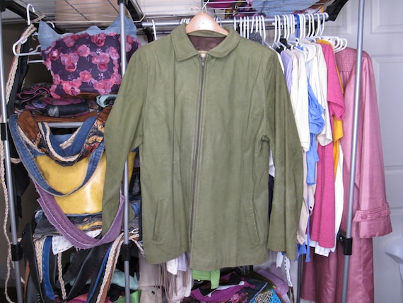 Vintage leather jacket, green leather jacket