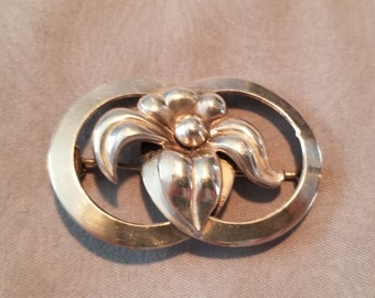 Sterling Brooch Pin Flower double circle lily